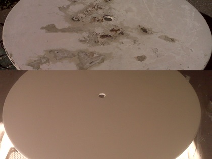 A rusty table before and after